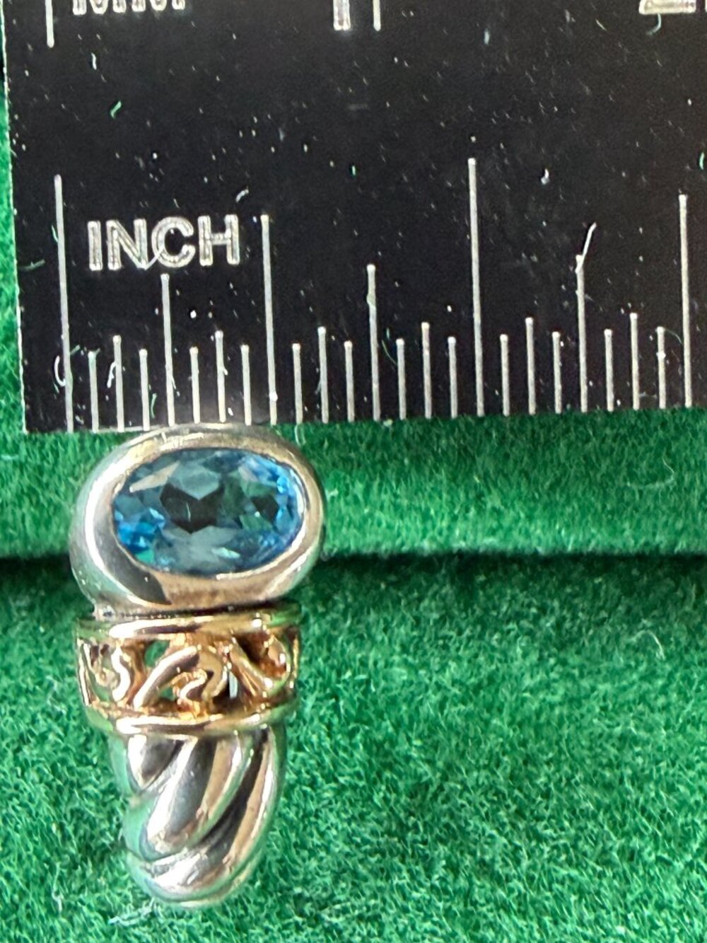 Vintage 925 Sterling Silver & 14K Gold Blue Topaz Drop Earrings - Picture 3 of 12